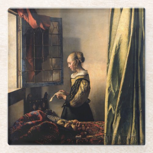 Vermeer _ Girl Reading a Letter at an Open Window Glass Coaster