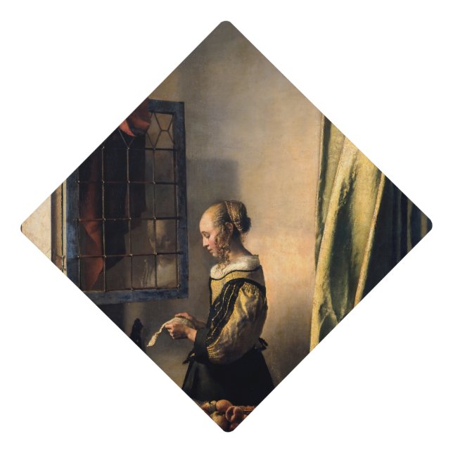 Vermeer - Girl Reading a Letter at an Open Window Graduation Cap Topper (Front)