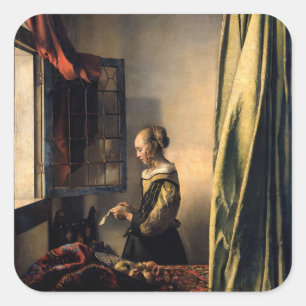 Vermeer - Girl Reading a Letter at an Open Window Square Sticker