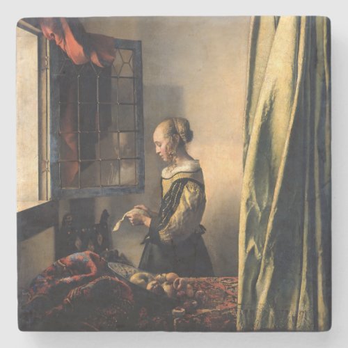 Vermeer _ Girl Reading a Letter at an Open Window Stone Coaster