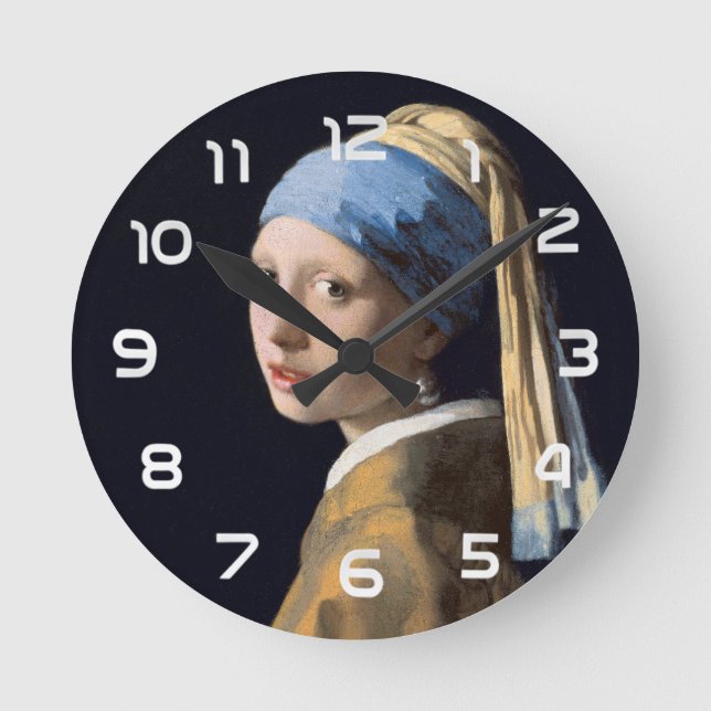 Vermeer Girl with a Pearl Earring Fine Art Round Clock (Front)