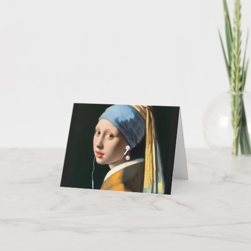 Vermeer Girl with Pearl earring and earphones Card