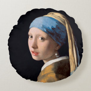 Vermeer Girl with Pearl Earring Round Pillow