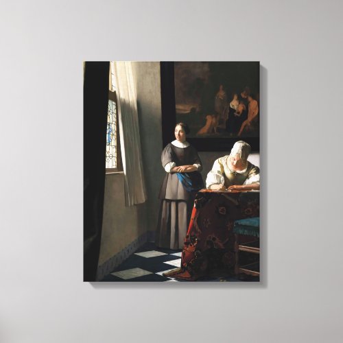 Vermeer _ Lady Writing a Letter with her Maid Canvas Print