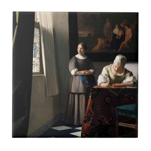 Vermeer _ Lady Writing a Letter with her Maid Ceramic Tile