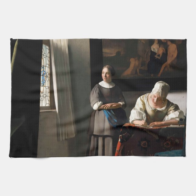 Vermeer - Lady Writing a Letter with her Maid Kitchen Towel (Horizontal)