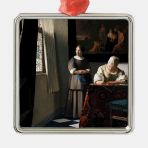 Vermeer - Lady Writing a Letter with her Maid Metal Ornament