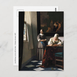 Vermeer - Lady Writing a Letter with her Maid Postcard
