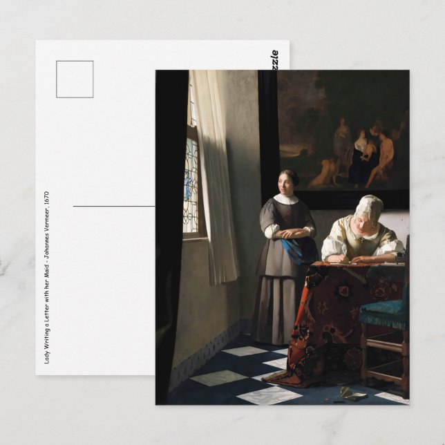Vermeer - Lady Writing a Letter with her Maid Postcard (Front/Back)