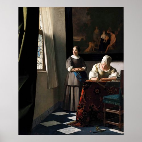 Vermeer _ Lady Writing a Letter with her Maid Poster