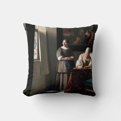 Vermeer _ Lady Writing a Letter with her Maid Throw Pillow