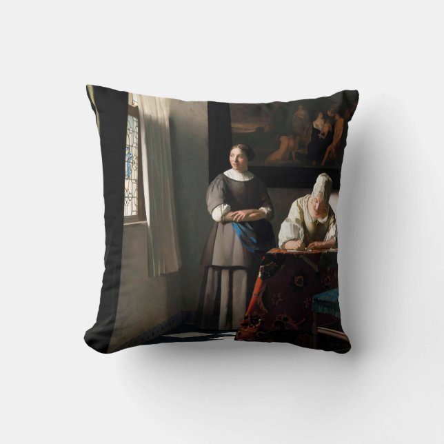 Vermeer - Lady Writing a Letter with her Maid Throw Pillow (Front)