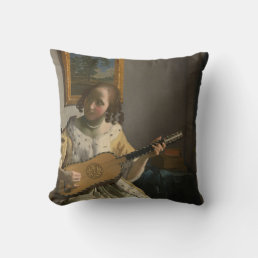 Vermeer painting detail on vintage  throw pillow