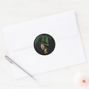 Vermeer Pearl Earring Clover St Patrick's Day Classic Round Sticker