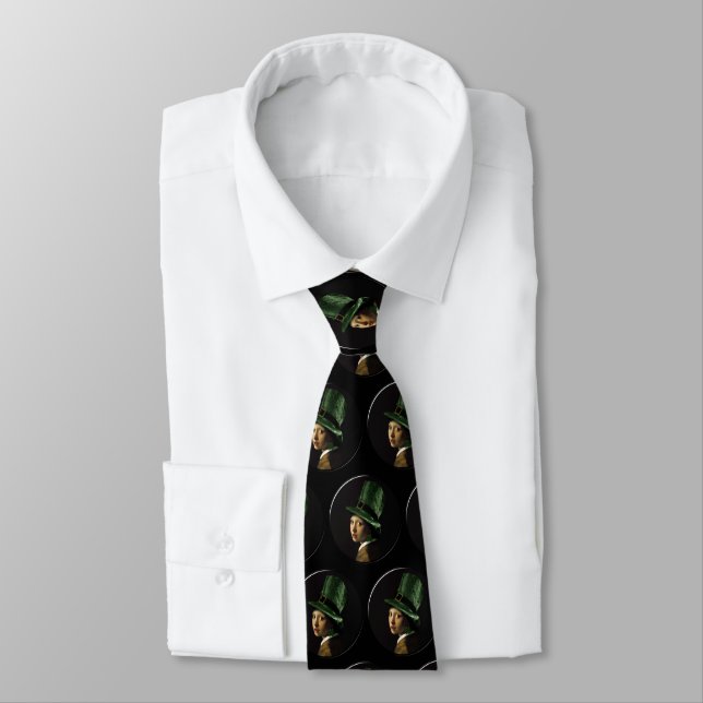 Vermeer Pearl Earring Clover St Patrick's Day Neck Tie (Tied)