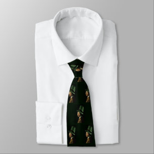 Vermeer Pearl Earring Clover St Patrick's Day Neck Tie