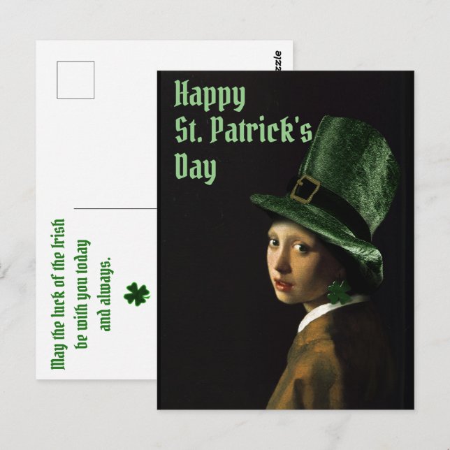 Vermeer Pearl Earring Clover St Patrick's Day Postcard (Front/Back)