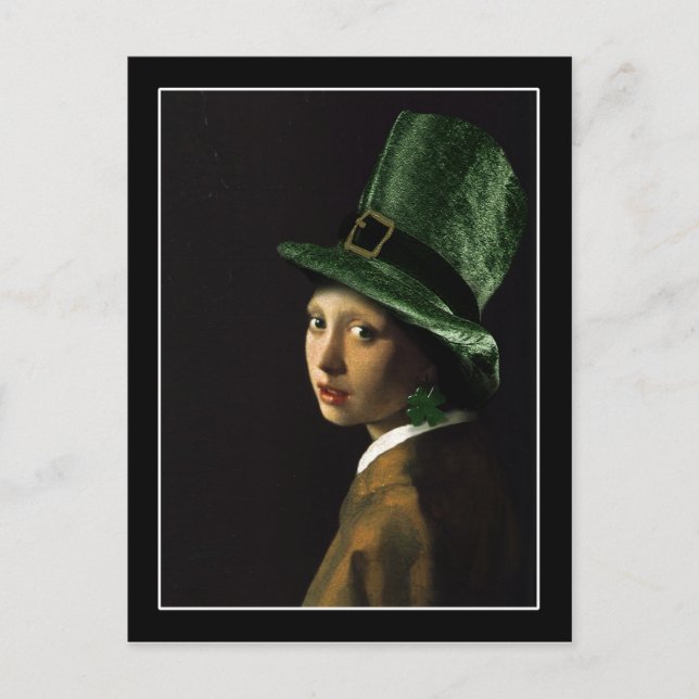 Vermeer Pearl Earring Clover St Patrick's Day Postcard (Front)