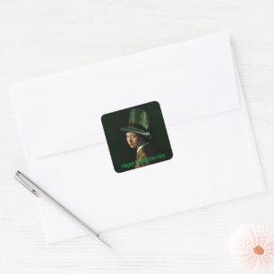 Vermeer Pearl Earring Clover St Patrick's Day Square Sticker