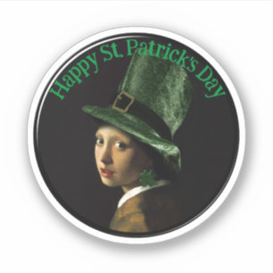 Vermeer Pearl Earring Clover St Patrick's Day Sticker