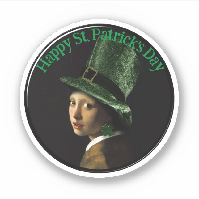 Vermeer Pearl Earring Clover St Patrick's Day Sticker (Front)