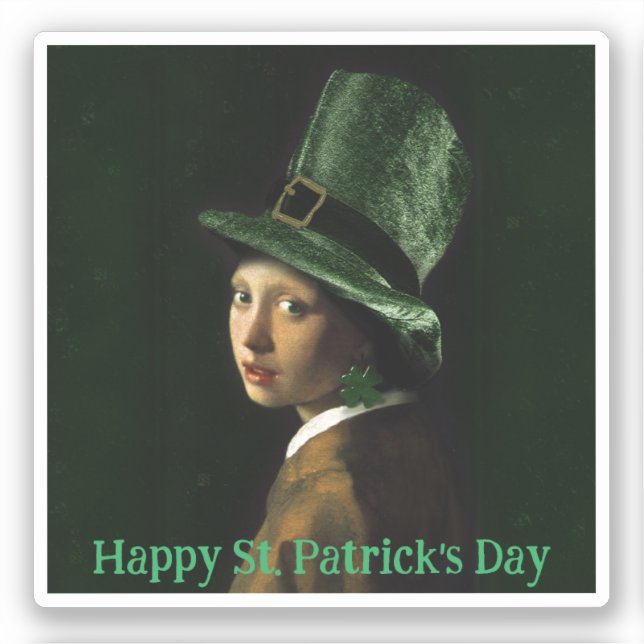 Vermeer Pearl Earring Clover St Patrick's Day Sticker (Front)