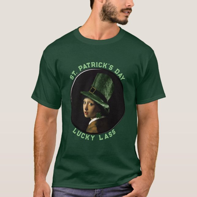 Vermeer Pearl Earring Clover St Patrick's Day T-Shirt (Front)