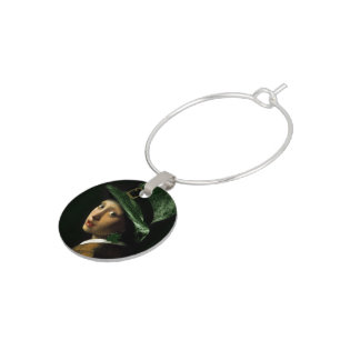 Vermeer Pearl Earring Clover St Patrick's Day Wine Charm