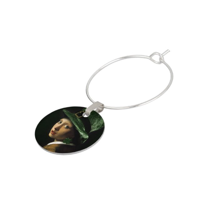 Vermeer Pearl Earring Clover St Patrick's Day Wine Charm (Side)
