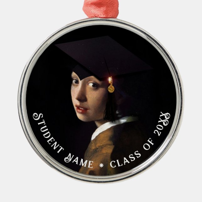 Vermeer Pearl Earring  Graduation Grad Cap Metal Ornament (Front)