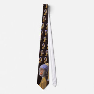 Vermeer Pearl Earring Monkey Chimp Neck Tie