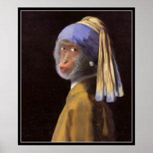 Vermeer Pearl Earring Monkey Chimp Poster