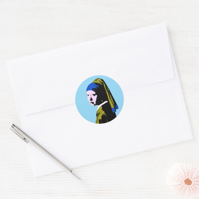 Vermeer Pearl Earring  Pop Art Classic Round Sticker (Envelope)