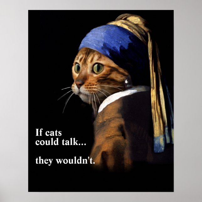 Vermeer Spoof Cat With a Pearl Earring Poster (Front)