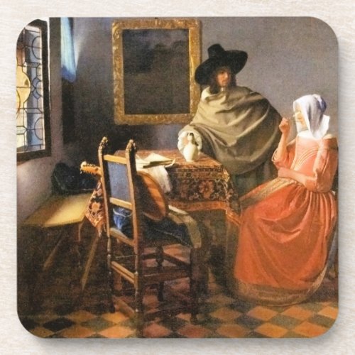 Vermeer _ The Glass of Wine famous painting Beverage Coaster