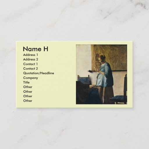 Customizable Vermeer's Woman in Blue Reading a Letter ca.1665 Business Card Template