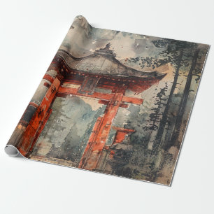Vermilion Mountain Gate Ink Wash Wrapping Paper