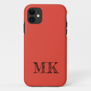 Vermilion Solid Color   Modern Minimal Initial  iPhone 11 Case
