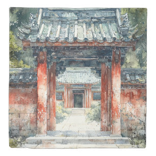 Vermilion Temple Gate Watercolor Ink (2) Duvet Cover