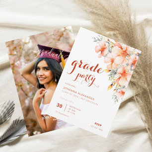 Vermilion Watercolor Floral Graduation Party Invitation