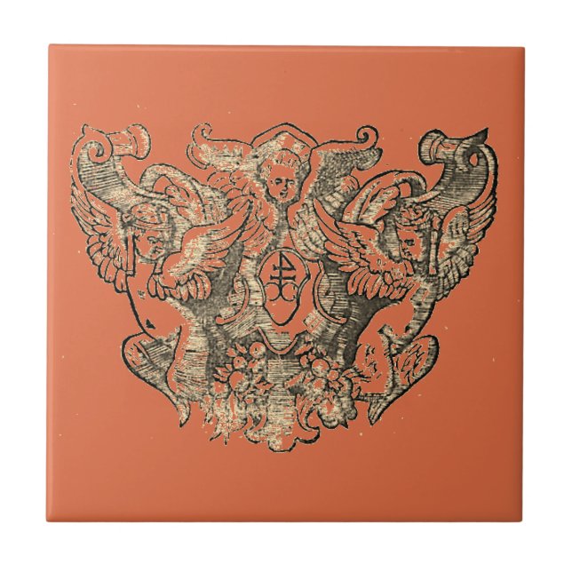 Vermillion – Angels – Coat of arms Emblem baroque Ceramic Tile (Front)