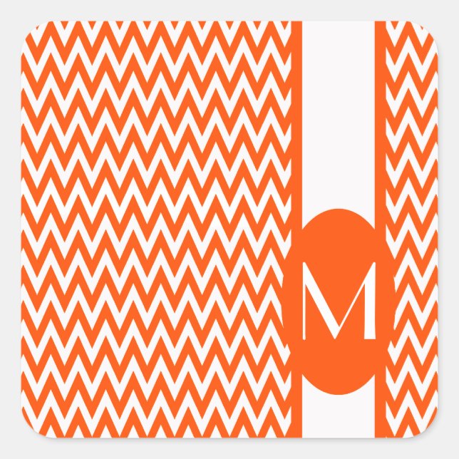 Vermillion Elegant Chevron Design with monogram Square Sticker (Front)