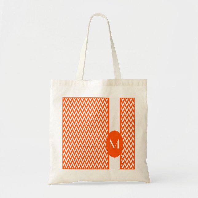 Vermillion Elegant Chevron Design with monogram Tote Bag (Front)