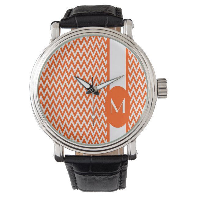 Vermillion Elegant Chevron Design with monogram Watch (Front)