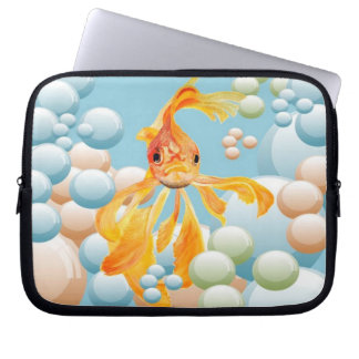 Vermillion Goldfish In Pastel Bubble Water Laptop Sleeve