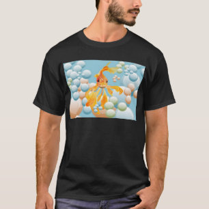 Vermillion Goldfish In Pastel Bubble Water T-Shirt