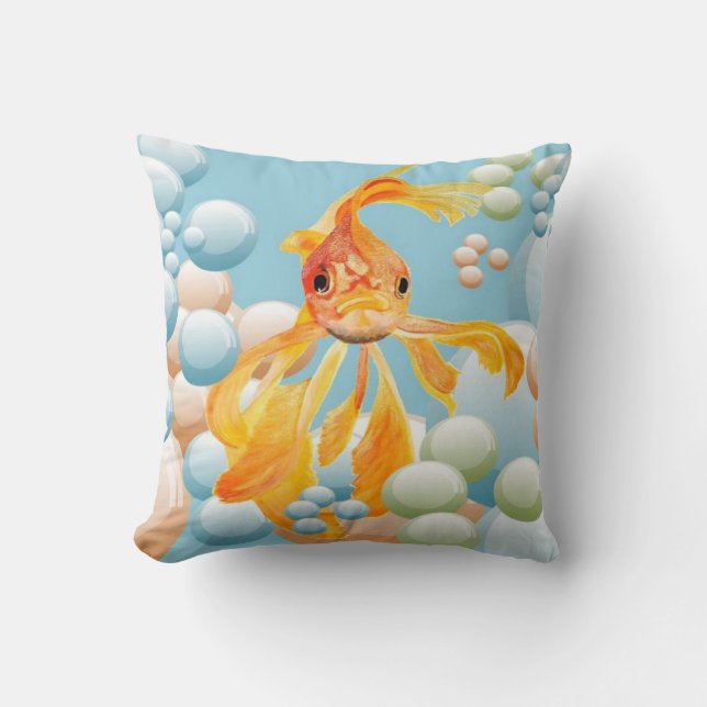 Vermillion Goldfish In Pastel Bubble Water Throw Pillow (Front)