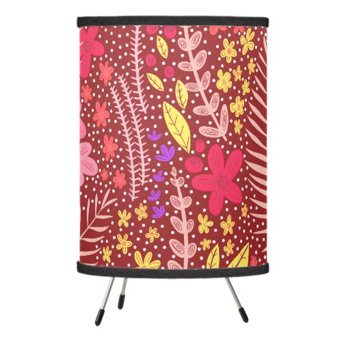 Vermillion Salmon and Light_Coral Floral  Tripod Lamp