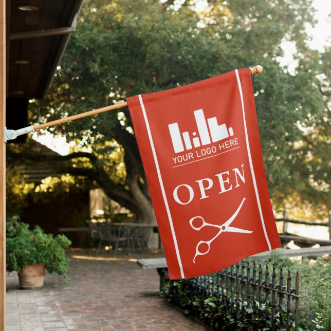 Vermillion White Lines Hair Salon Open Your Logo House Flag (In SItu)
