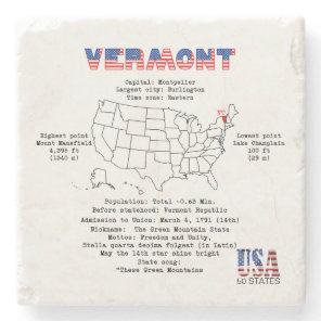 Vermont American state on a map and useful info Stone Coaster